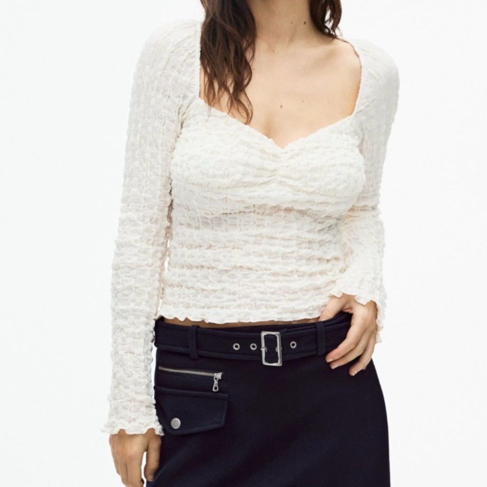 Pull & Bear Cream Ruched Sweetheart Neckline Coquette Romantic Cottagecore Y2K